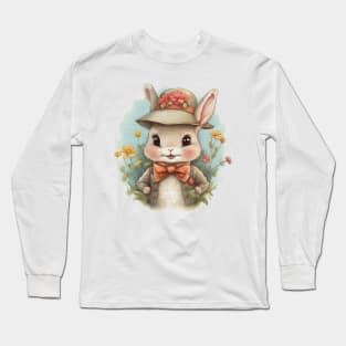 cute little rabbit wearing a hat and a bow tie Long Sleeve T-Shirt